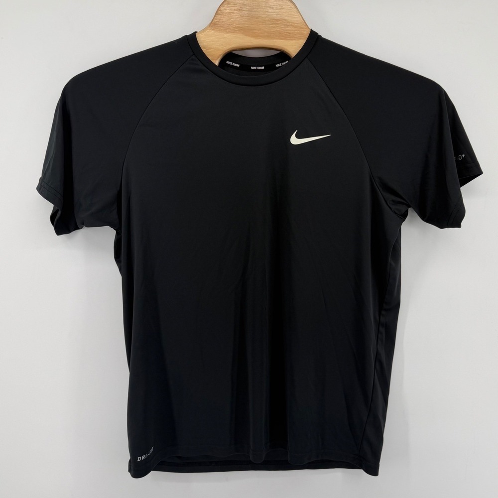 Nike Rash Guard Mens Large Black Dri-FIT Swim Shirt Short Sleeve UPF 40+ Raglan